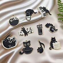 10pcs Zinc Alloy Black Cat Pendant DIY Necklace Earrings Bracelets Accessories Pet Keychain Pendant Charm Jewelry