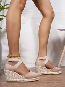 Women's Slip-On Round Toe Platform Thick Sole Shoes, Comfortable, Spring/Summer,Wedge Heels - Apricot - View 3
