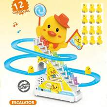 1pc Duckling Stair Climbing Toy, Electric Track Auto Climbing Duck With Lights & Music, Educational Toy, Holiday Gift