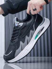 Al aire libre de los hombres antideslizante de amortiguación de fondo grueso zapatos de baloncesto, de moda y versátil cabeza redonda con cordones transpirable zapatos deportivos casuales, casuales ligeros cómodos zapatos de los hombres de fondo blando de tenis - Negro - Ver 8