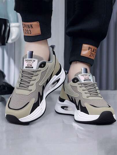 Al aire libre de los hombres antideslizante de amortiguación de fondo grueso zapatos de baloncesto, de moda y versátil cabeza redonda con cordones transpirable zapatos deportivos casuales, casuales ligeros cómodos zapatos de los hombres de fondo blando de tenis