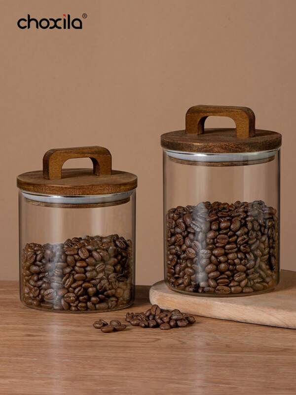 choxila 1 Stück Kaffeebecher-förmiges Glas mit Holzdeckel und Griff, luftdichte Aufbewahrung für Kaffeebohnen, Rückkehr zur Schule