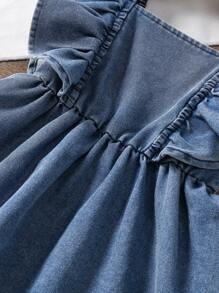 Summer New Baby Girls' Cute Bow Decor Cap Sleeves Denim Dress, Casual