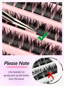 120pcs D-Curl Fluffy False Eyelashes, 8-16mm, Delicate Individual Lashes, Natural Look, 3D Fluffy Cluster Lashes, Cartoon Style Cluster Lashes, Thin Band Cat Eye Lashes, DIY Eyelash Extension, Everyday & Travel Makeup - 黑色 - 查看 5