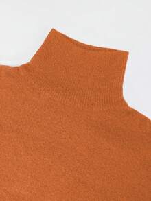 Knit Mix Women Solid High Neck Drop Shoulder Jumper - Orange - View 9