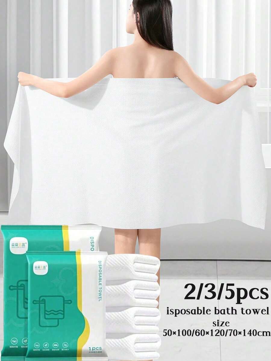 便携式一次性浴巾，更大更厚，独立包装，柔软亲肤，舒适，吸水性强，适合商务旅行、居家、健身房、办公室、度假和露营，毛巾，浴巾，身体清洁毛巾 - 白色 - 查看 1