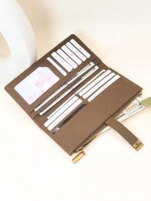 MINGYOU 1 件女士长款钱包，PU 皮革贴片编织图案色块优雅按扣开合大容量多卡槽多功能卡包钱包，紧凑型拉链零钱包，轻巧便携，适合节日礼物