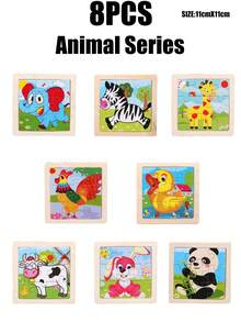 1/4/8pcs Kids 9-Piece Cartoon Animal Puzzle, Early Education Toys, Suitable For Boys And Girls, Gift Toys For Easter, Birthdays, Christmas - Multicolor - View 12