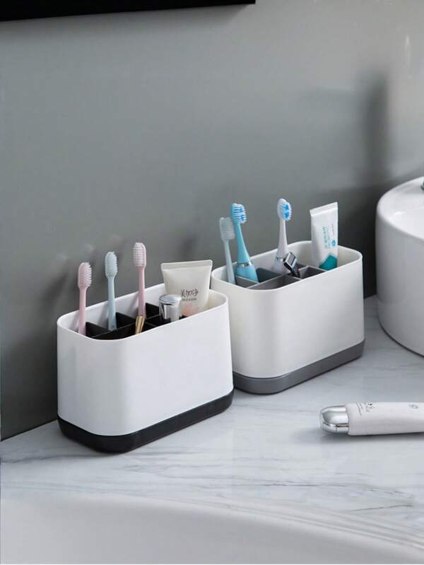 Moderner Mehrkammer-Badezimmerorganizer - abnehmbarer Zahnbürsten- & Zahnpastahalter mit Wasserablauf, ideal für Bürsten, Kämme & Pflegeartikel