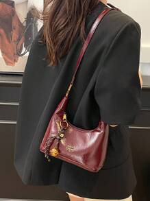 1 Peça Bolsa Tote de Mulher em Tecido Sintético de Pele de Cobra Trançada de Cor Sólida em PU, Moda Versátil, Com Pingente de Padrão Aleatório