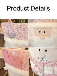 1pc Pink Sequined Table And Chair Cover, Cute Rudolph Image Santa Claus, Snowman, Elk Cartoon Style, Home Party Decorations.,Christmas - Multicolor - View 4