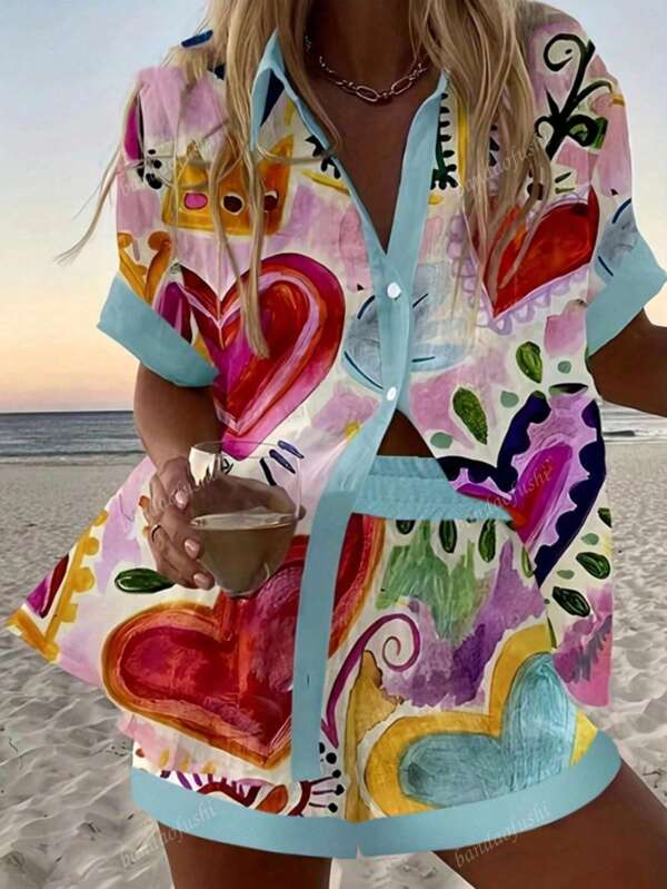 Summer Casual Resort Cardigan & Shorts Set