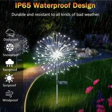 Luzes de Fogos de Artifício Solares para Jardim, Luzes Decorativas Solares LED para Uso Externo, 60/90/120/150/200 LEDs, IP65, Ideal para Passarelas e Decoração Festiva de Quintal para o Natal, Iluminação de Passarelas Luzes de Fogos de Artifício Solares, Luzes Solares, Luzes de Jardim para Exteriores