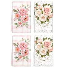 1set/2pcs/4pcs Elegant And Beautiful Rose Patterns Dish Towel, Scouring Pad, Suitable For Restaurant, Kitchen, Bathroom, Daily Decoration, Family Party Decoration, Home Decoration, Household Items, As Gifts