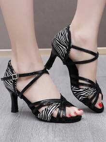 Women's Latin Dance Shoes, High-Heeled Dance Sandals, Ballroom Dance Shoes, Salsa Performance, Ballroom Dance Sandals, Party Dance Shoes - Black and White - View 6