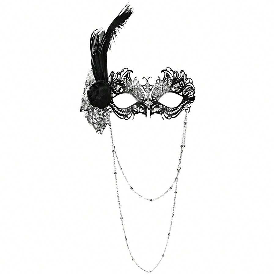 JEWELRYWE Women's Feather Masquerade Mask, Venetian Costume Mask, Party Supplies, Suitable For Halloween, Christmas, Mardi Gras, Venetian Festival, Carnival, Bar Dance, Cosplay, Costume Events, Performances, Fashion Shows - màu đen - Xem 1