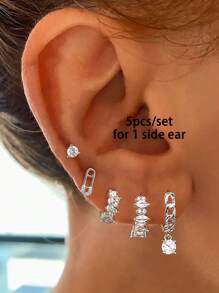 5 Pcs Classic 24K Gold Plated Cubic Zirconia Stud Earrings For Women Zirconia Hoop Dangle Earrings Set