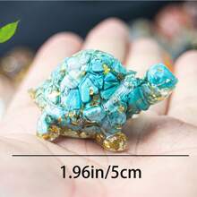 1pc Natural Crystal Chip Resin Mold Turtle Statue Healing Gemstone Golden Foil Orgone Tortoise Figurine Sculpture Pocket Stone For Home Office Feng Shui Decoration Collectible Ornament Best Gifts Birthday Graduation