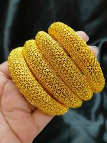 4Pcs Nigeria Copper Alloys Bangle Bracelet Jewelry India Africa Women Charm Luxury Bangles Anniversary Party Jewelry