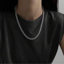 1 chiếc vòng cổ xích bằng thép titan, dày 4mm, có nhiều độ dài khác nhau, thích hợp để đeo hàng ngày và dự tiệc, là món quà tuyệt vời nhất cho bạn trai - Bạc - Xem 3