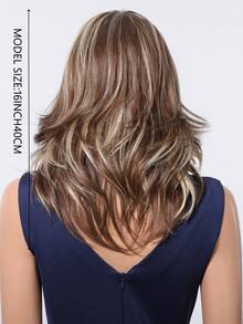 Perucas sintéticas onduladas castanhas de 16 polegadas com mechas para mulheres, uso diário no trabalho, na vida cotidiana, em festas e em todas as ocasiões - Castanho - Ver 5