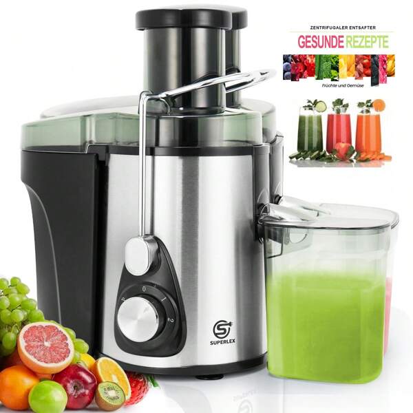 SUPERLEX Elektrischer Zentrifugal Entsafter mit 3 Geschwindigkeiten, 3 Zoll Breiter Öffnung, Leicht zu Reinigen, Juicer Machine für Obst & Gemüse , 600 W