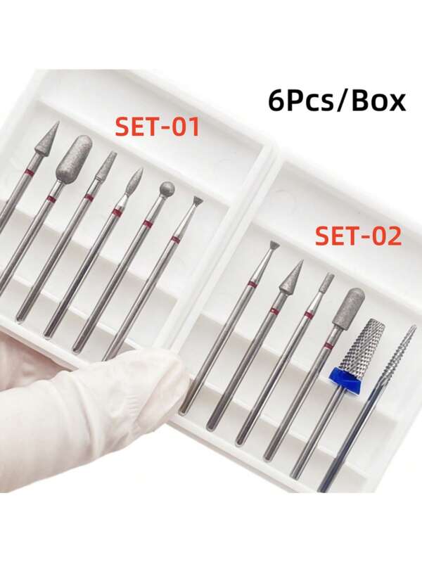 1 set de 5 en 1 forets pour ongles avec boîte à 6 trous, foret en diamant style russe, lime à manucure en acier au tungstène à dents croisées, coupe-ongles et foret pour retirer le vernis à ongles acrylique ou gel dur