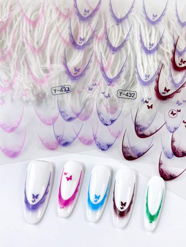 Colorful Gradient French 12Pcs/Set Nails Art Stickers DIY Adhesive Sliders Nail Polish Manicure Sticker Decals