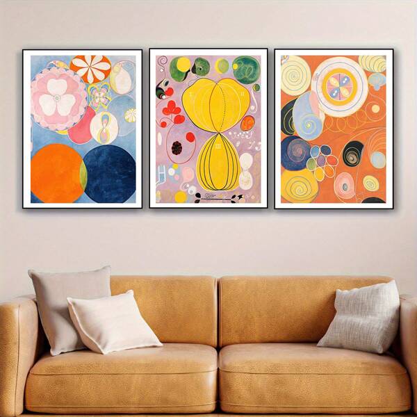 3 Pcs Toile Murale, Affiche Chambre, Affiche Salon, Original Hilma Af Klint, Woman Artist Abstract Canvas Poster Imitation Oil Painting, Abstract Geometric Canvas Art Interior Wall Decor Vintage Canvas Painting, Living Room And Office Hanging Painting, Unframed