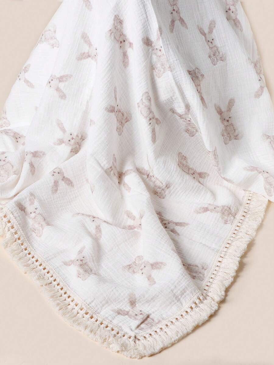 1 pieza Manta de bebé con diseño lindo de conejo, manta decorativa para el hogar para bebés - Blanco - Ver 1