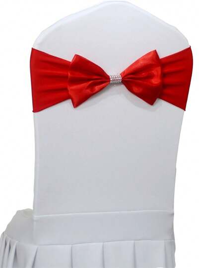 4pcs/10pcs/20pcs Premium Red Free Tie Spandex Wedding Chair Sash Bands, Elastic Stretch Chair Ribbon Bow With Rhinestone Buckle, Silk Satin Chair Sash Ties For Banquet, Hotel, Party Event, Birthday, Christmas, Wedding Decoration