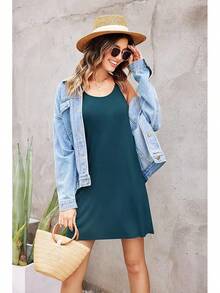 Women's Racerback Sleeveless Nightgown, Sleepwear - Peacock Blue - View 4