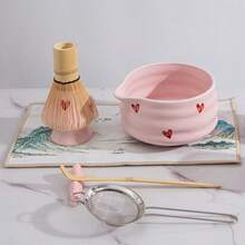 7/9pcs Japanese Matcha Whisk Set, Cute Heart Pattern Matcha Bowl With Spout And Matcha Whisk Set For Making Matcha Drinks, 7pcs Perfect Matcha Kit For Japanese Matcha Tea Ceremony Gift - Multicolor - View 2