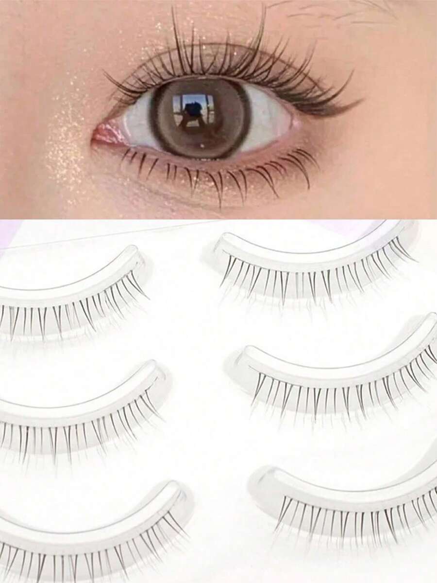 5pairs/Set Full Strip Soft Lower False Eyelashes, Japanese Style, Super Soft, Thin Stems, Vivid & Natural, Reusable, Comfortable And Lightweight, Manga Eyelashes , Japanese Makeup Thick And Natural Look Wispy Eyelash Extensions , Asian Korean Cosplay Anime False Eyelashes Makeup Tool Strip Lashes,Lashes,Eyelashes,Fake Lashes - 自然纖長款 - 查看 1
