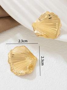 1 par de pendientes de botón de metal con diseño de hoja elegante y texturizado, de estilo coreano elegante, adecuados para uso diario y viajes, joyería exquisita
