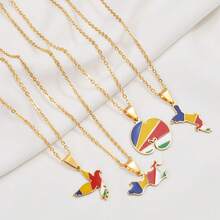 1 pièce Collier pendentif en acier inoxydable avec carte des îles de Mahé et Praslin, drapeau et coco, pour femmes - Multicolore - Voir 4