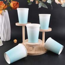 10pcs/20pcs/40pcs/Set,Light Blue Paper Cup 9 Oz Gradient Disposable Mug Blue White Drinking Cup For Lucky Duck Wedding Newborn Gifts Party Supplies - Light Blue - View 3