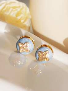 1 par de pendientes de aro con pétalos y circonita cúbica vintage, pendientes de botón reversibles con diseños geométricos y florales - pétalo - Ver 5