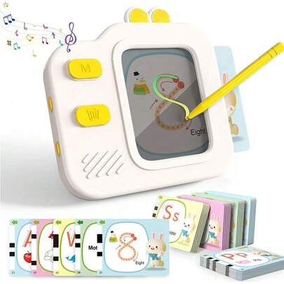 会说话的闪卡，包含书写、描摹、绘画和计数游戏，适合3-5岁儿童的互动学习活动