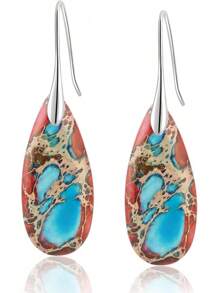 Natural Healing Stone Fishhoop Dangle Drop Earrings Statement Gold Silver Earrings