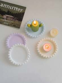 1pc A Pearl Edge Gypsum Aromatherapy Candle Tray, Gypsum Material, Ins Style Candle Holder, Shooting Props, Round Tray, Home Decoration, Gift Decoration, Handmade Creative Candle Base Vessel Aromatherapy Candle Tray