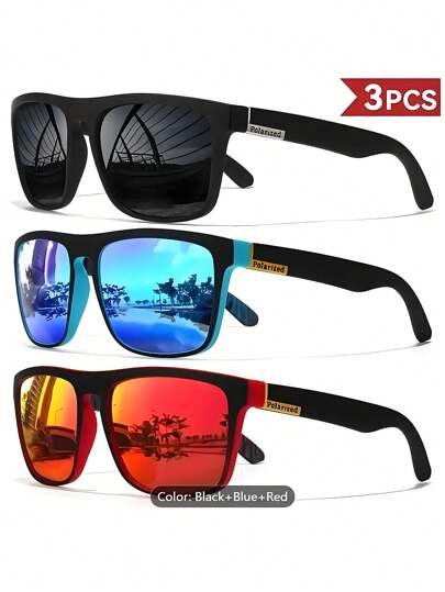 3pairs, Fantasy Cool Classic Polarized Square Fashion Glasses,Fashion Cool Square Frame Polarized Set, For Men Outdoor Sports Party Vacation Travel Driving Fishing Supplies Photo Props Skull Skeleton Beach Accessories Glasses Shades For Summer Beach Vacation,Outdoor,Travel