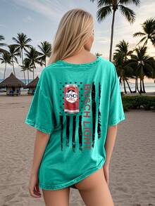 Busch Light"American Retro Printed Hip-Hop Loose Cotton Washed Men's And Women's T-Shirt - Màu xanh Bạc hà - Xem 1
