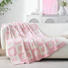 Sofa Blanket Living Room Cover SetSac Leopard Throw Blanket Couch Bed Sofa 50x60 Inches, Reversible Beige Leopard Blanket Ultra Soft Cozy Blankets Women Mothers Birthday Gifts - 淡粉色花 - 查看 3