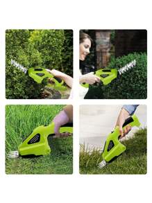 Taille-haies et tondeuse à gazon sans fil, lames en alliage de titane, rechargeable USB, outil de jardinage portatif, cisailles et coupe-herbe, décoration de jardin extérieur avec fond de décoration de vacances (batterie intégrée 2000 mAh)