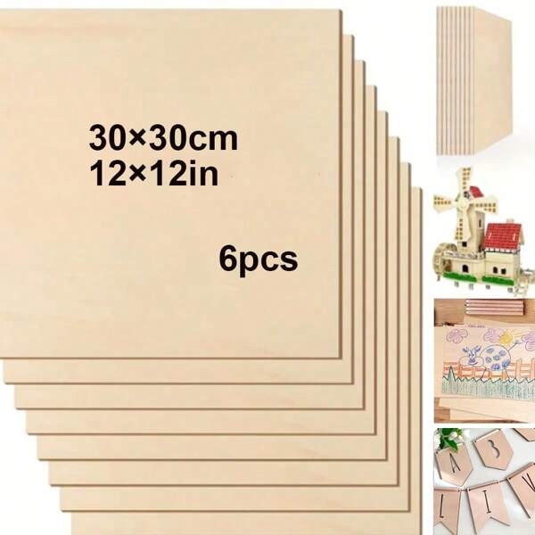 6 peças de 30 cm x 30 cm/11,8 pol. fatias de tábuas de madeira artesanais faça você mesmo, peças finas de madeira para modelagem arquitetônica, decoração de casa, adequadas para corte a laser, escultura CNC, pintura
