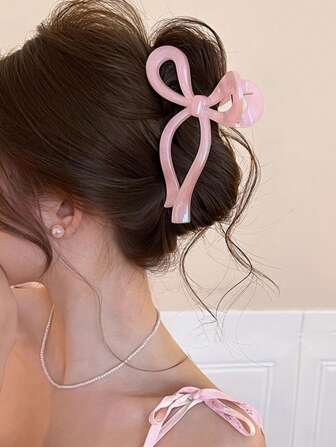 1 pieza Pinza de pelo de mujer con lazo de perlas acrílicas de tamaño grande, pinza de pelo elegante y de moda para coleta, adecuada para uso diario, playa, viajes, atuendos de fiesta, accesorios de cabello dulces y elegantes, pinza de pelo, pinza de pelo, pinza de pelo para vacaciones