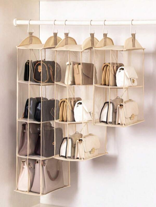1 Piece Foldable, Detachable 2/3/4 Compartment Bag Hanging Handbag Storage Container Transparent Wallet Bag Storage Rack Wardrobe Closet Saves Space Living Room Bedroom Storage System, Suitable For Storing Various Items Such As Clothes, Bags, Dolls, Shoes, Etc. Clothing Organizer Decoration Holiday Decoration Room Decoration Home Decoration Bedroom Decoration Bedroom, Organizer, Home Storage