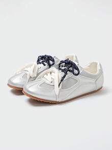 MASKERT Giày thường ngày thời trang đa năng dành cho nữ có đế cao su phẳng, giày thường ngày, phù hợp với giày thường ngày - Bạc - Xem 4