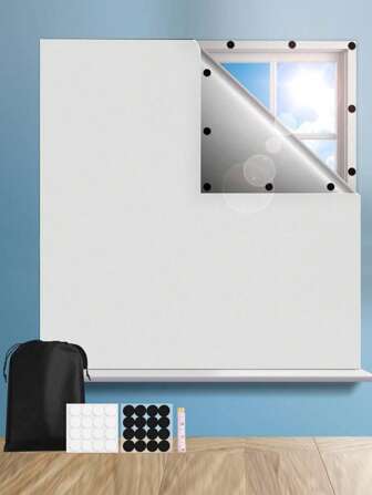 1 件全新可拆卸自粘式 100% 遮光隔热窗帘，DIY 便携式遮阳帘